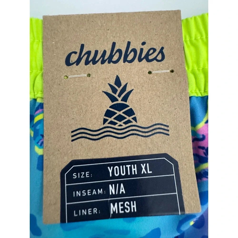 Chubbies Dino Delights Swim Trunks Youth‎ XL Dinosaur Print Mesh Lined NEW NWT